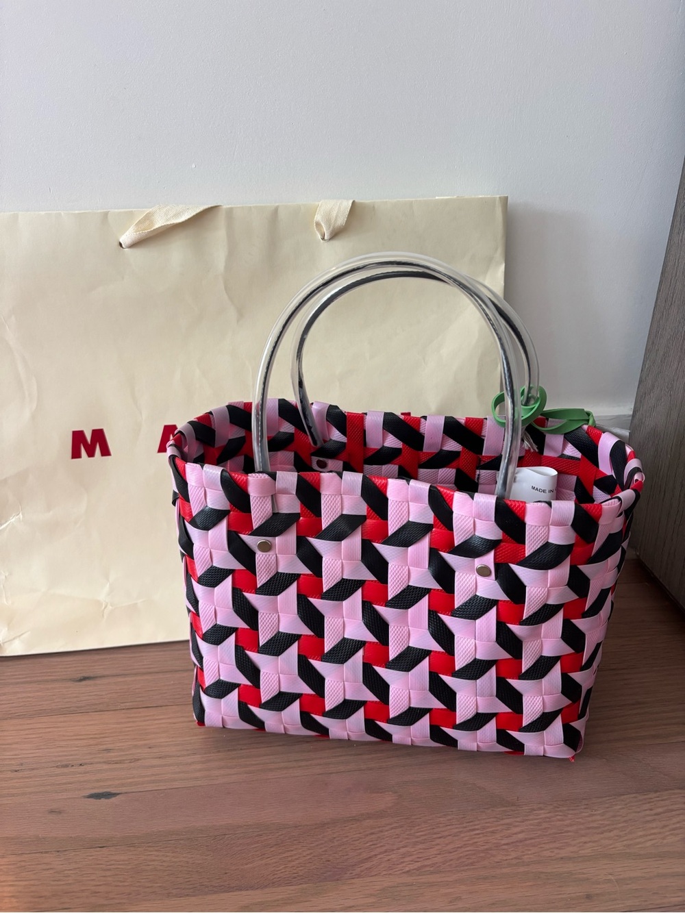 Marni Pink, Red & Black Interlaced Tote - Picture 3 of 4
